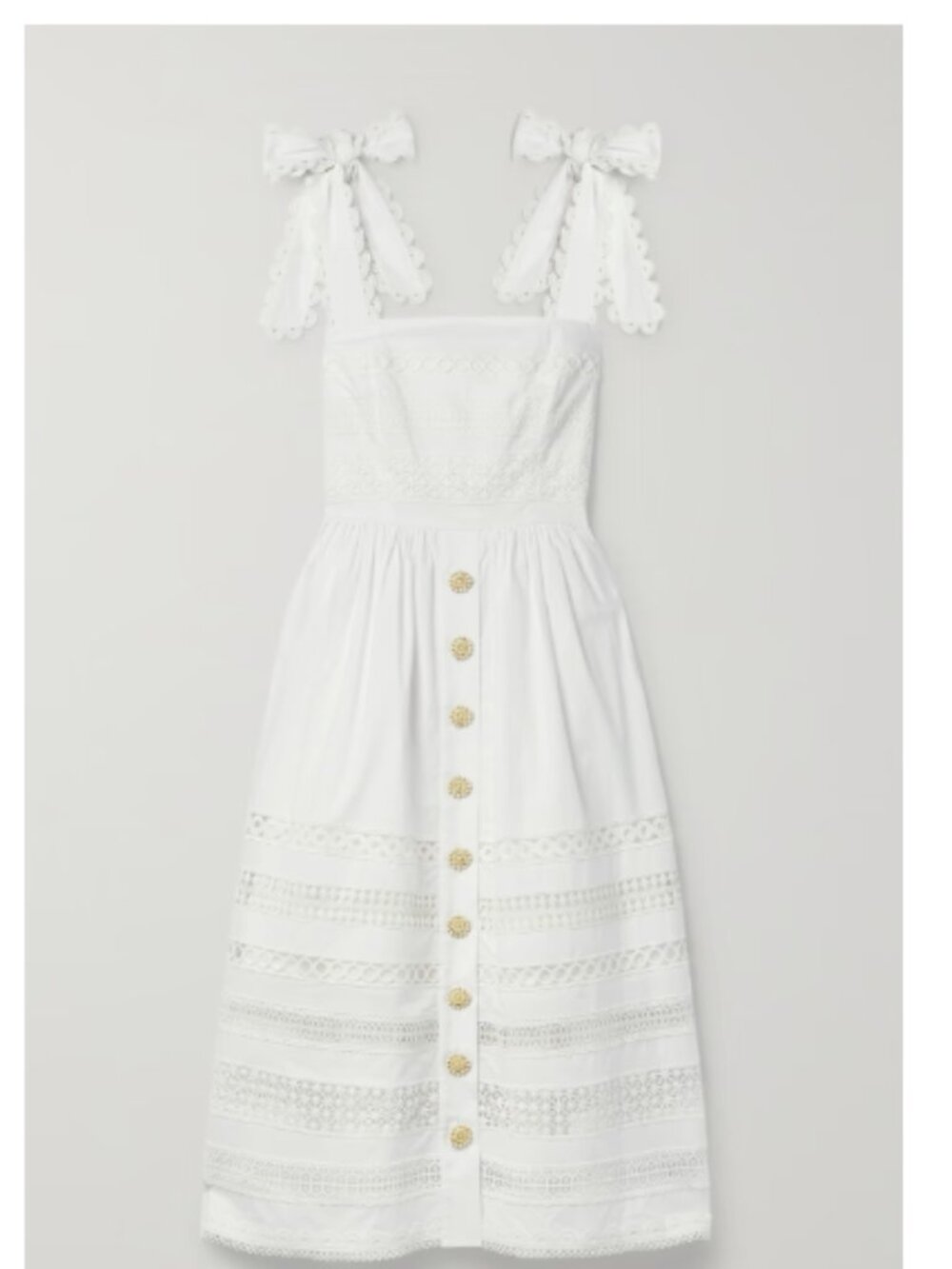 NWT Cara Cara Nidhi Tie-Shoulder Poplin Lace Midi Dress, White, Size M